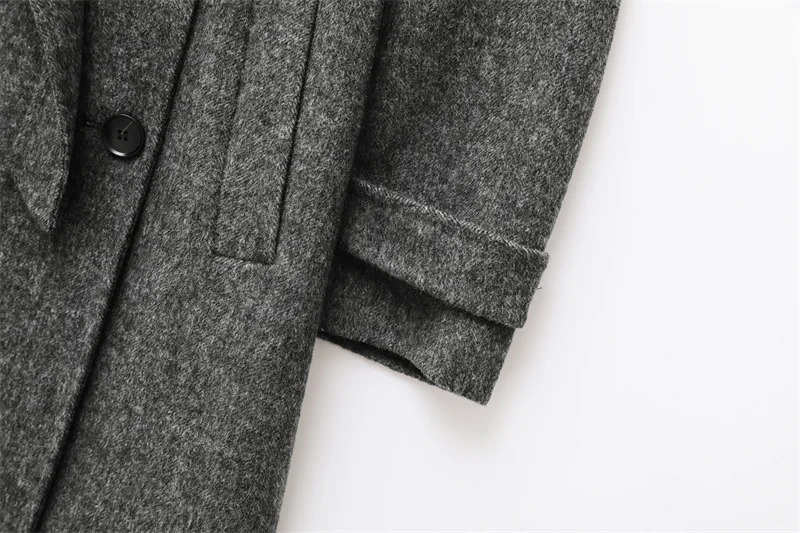 womens wool blend lapel with belt double breasted woolen coat trench 251028