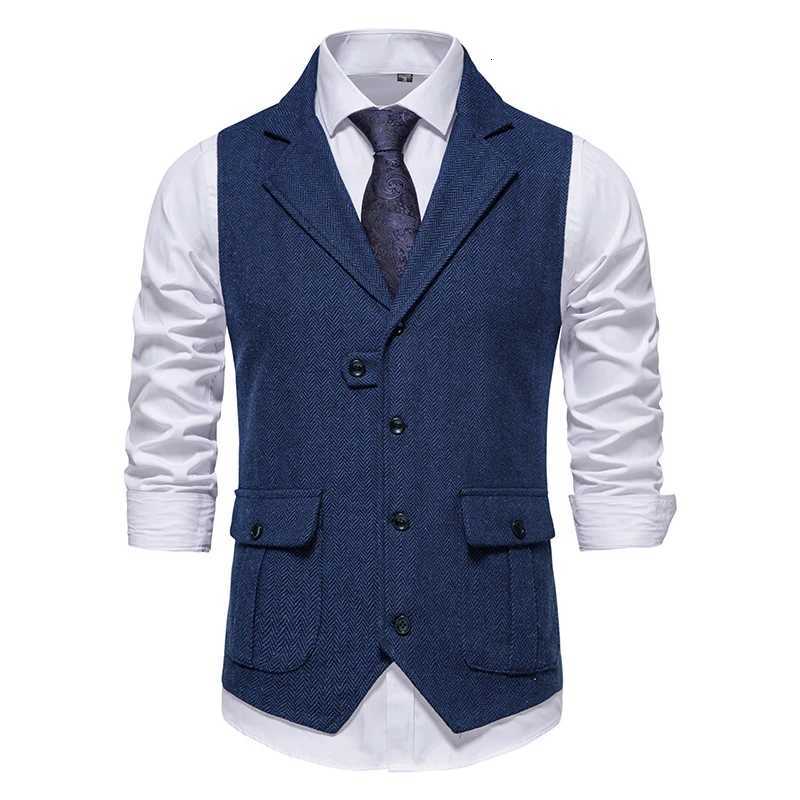 Men Suit Vest Herringbone Fabric Waistcoat Business Wedding Casual Turndown Collar Mens Dress Blazer Vests Formal Party V07 W251029