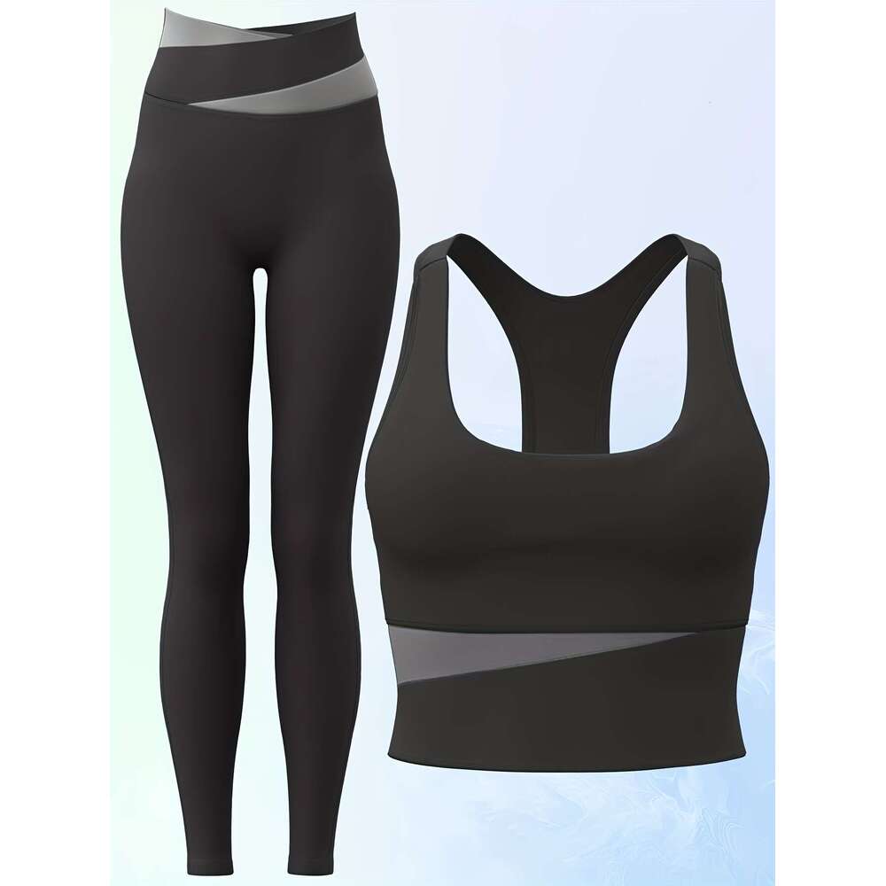 2pcs Women's sports combo Sports bra high-waisted leggings set Slim fit Suitable for running, gym and yogayoga