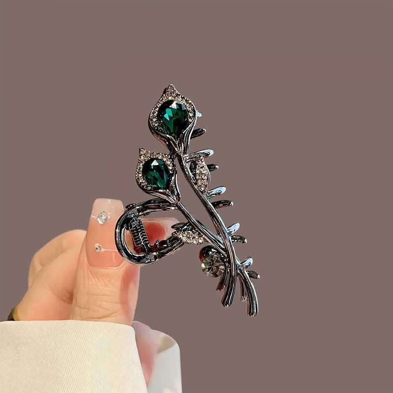 1pc Elegant Retro Style Tulip Hair Claw Alloy Inlaid Rhinestones Ponytail High Bun Hairstyle Women Daily Wear Jewelry Hair ClipsW251028