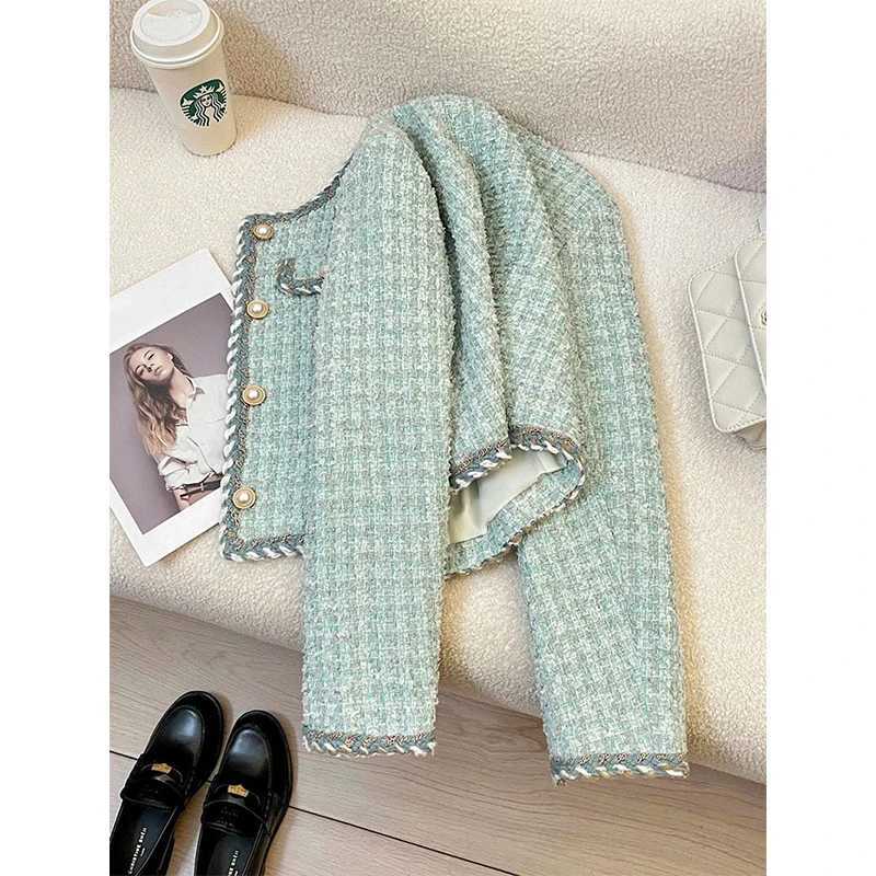 MEXZT Vintage Cropped Tweed Jacket Women Elegant Patchwork Quilted Coats Winter Ladies Korean Long Sleeve Short Outerwears Tops1 Y251105