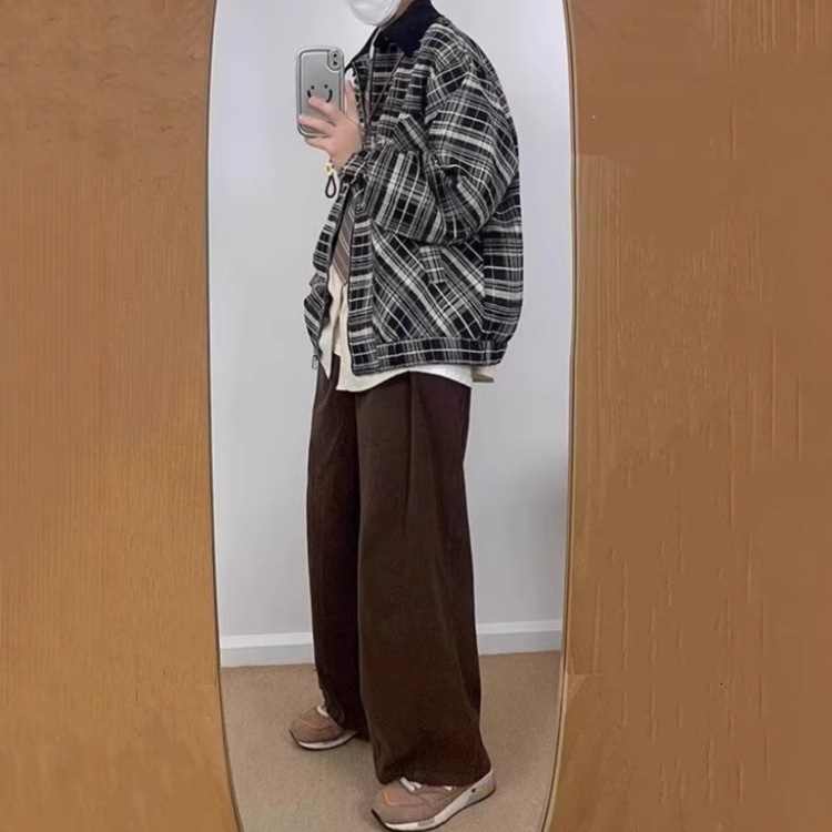 Spring Designer Jacket And Autumn American Style Pilot Short Plaid Jacket Men's Trendy Korean Version Loose Cool Turn-down Collar Workwear Jacket