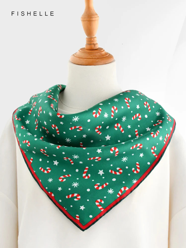 Green christmas 100 silk scarf twill small scarfs hijab wrap women men scarves shawl christmas present children gifts 251029