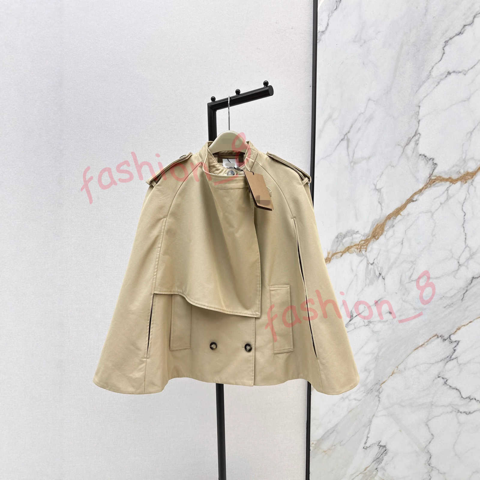Designer Women's Trench Coats Casual Fashion Loose Fit Slimming Stand Collar Irregular Double-Breasted Cape Shawl Design Trench Coat