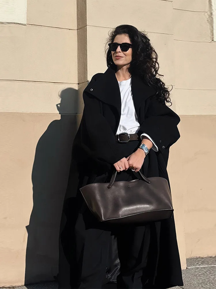 Autumn Retro Suede Dark Brown Lace Up Overcoat Women Casual Simple Elegant Long Coats Fashion Female Streetwear 251028