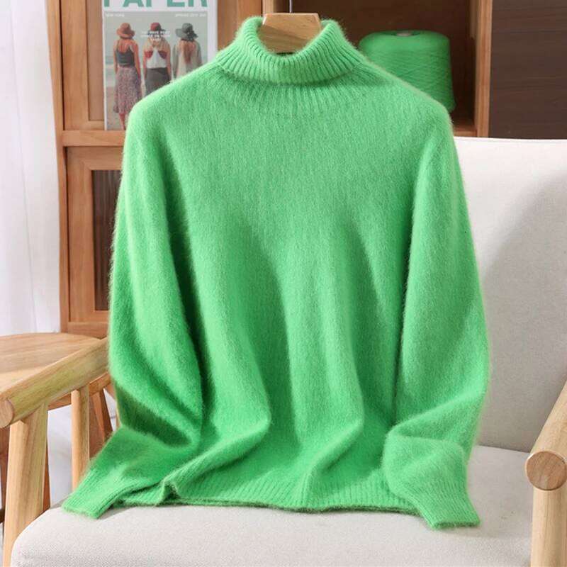 New Women's 100% Mink Cashmere Pullover Long Sleeved Knitted Sweater Autumn Winter Bright Color High-End Loose Tops