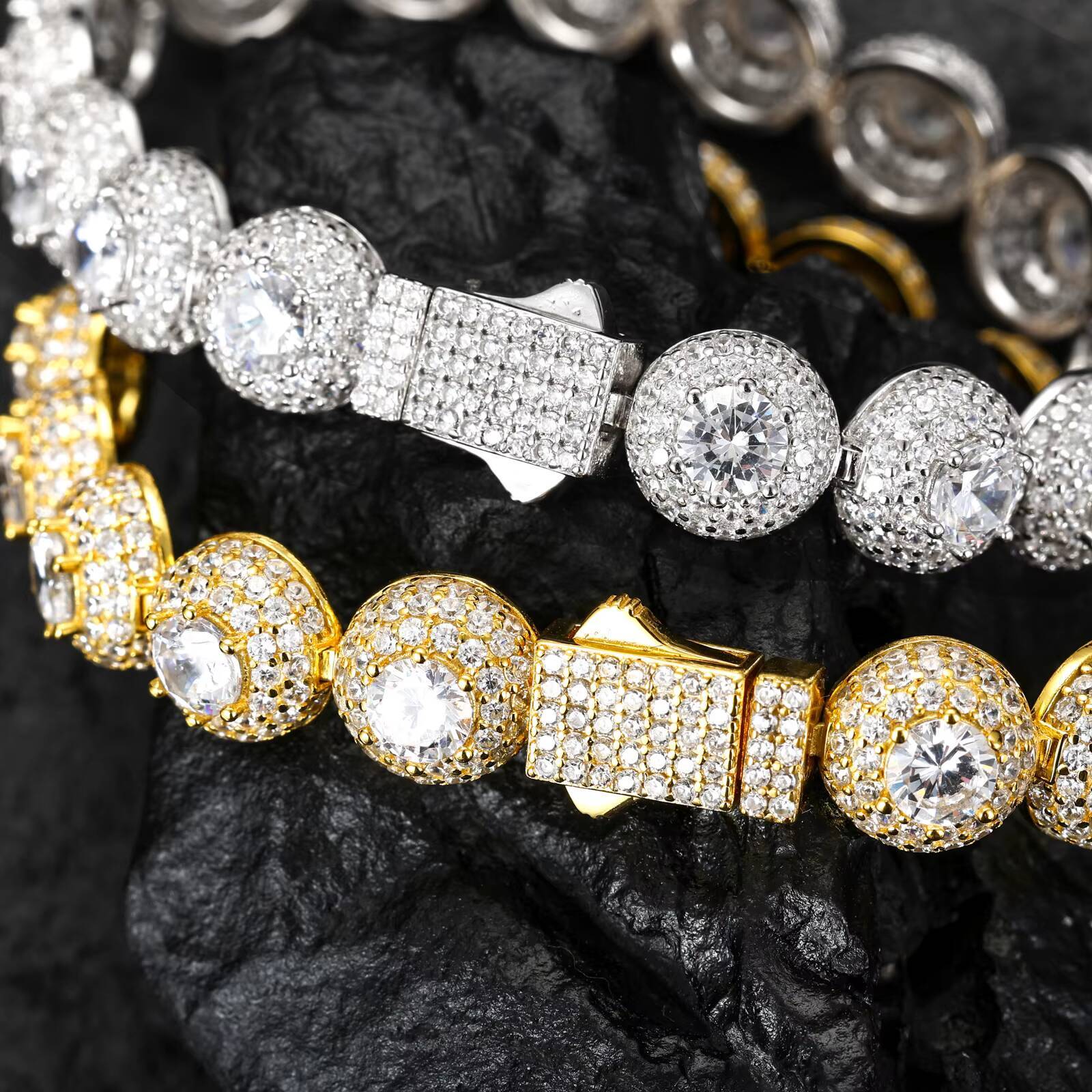 New Designs Luxury 10mm 925 Silver White Gold Plated VVS Moissanite Hip Hop Fine Jewelry Iced Out Round Tennis Bracelet