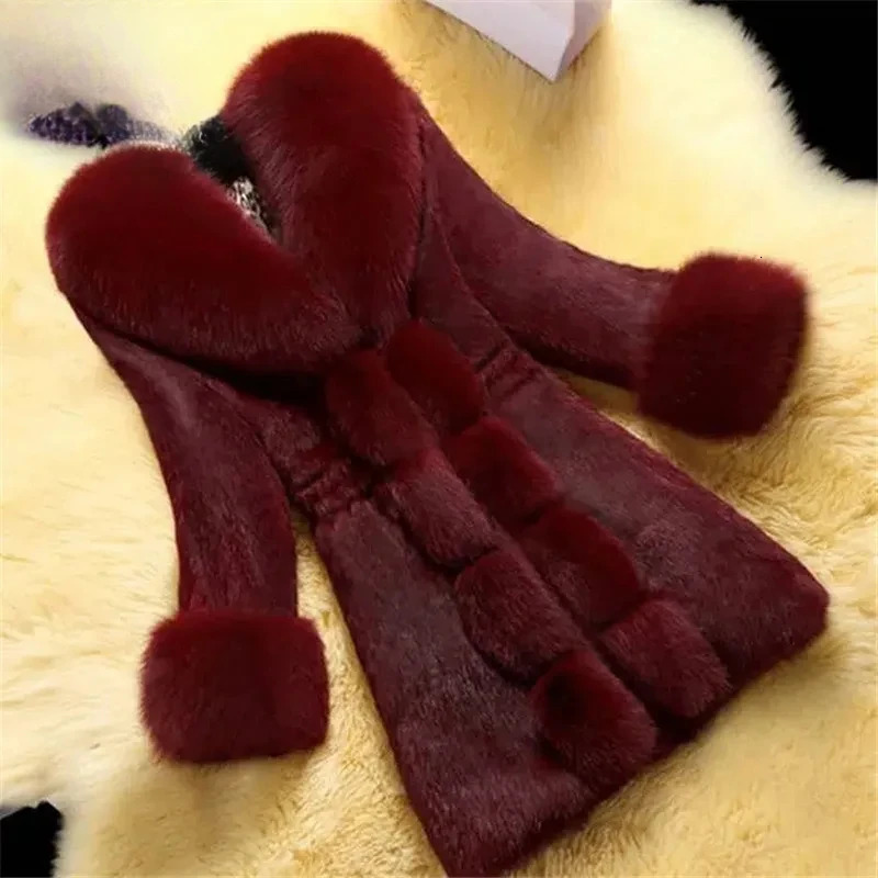 Korea Fashion Rabbit Hair Jacket Womens Elegant Fur Coat Female Clothing Winter Slim Warm MidLong Overcoat 251029