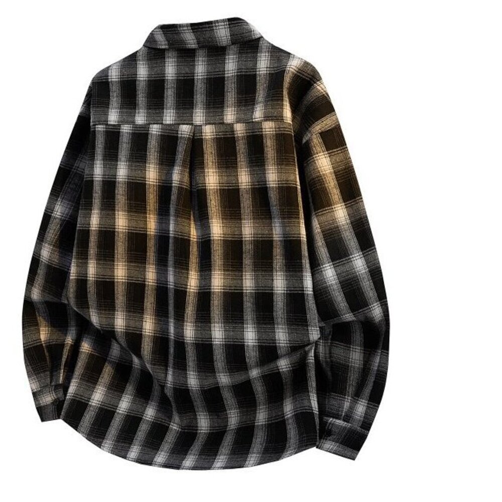 Autumn Fashion PC Fashion Loose Fit Live Plaid Shirt Men's Trendy Versatile Top Shirt Jacket