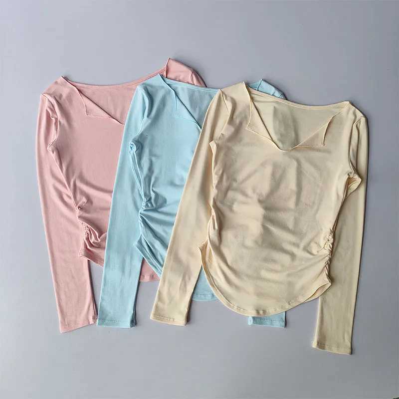 Sports Top Womens Autumn Slim Fit Small Vneck Quick Drying Yoga Clothes Running Fitness Pilates Long Sleeves Outwear T ShirtsXJ251029