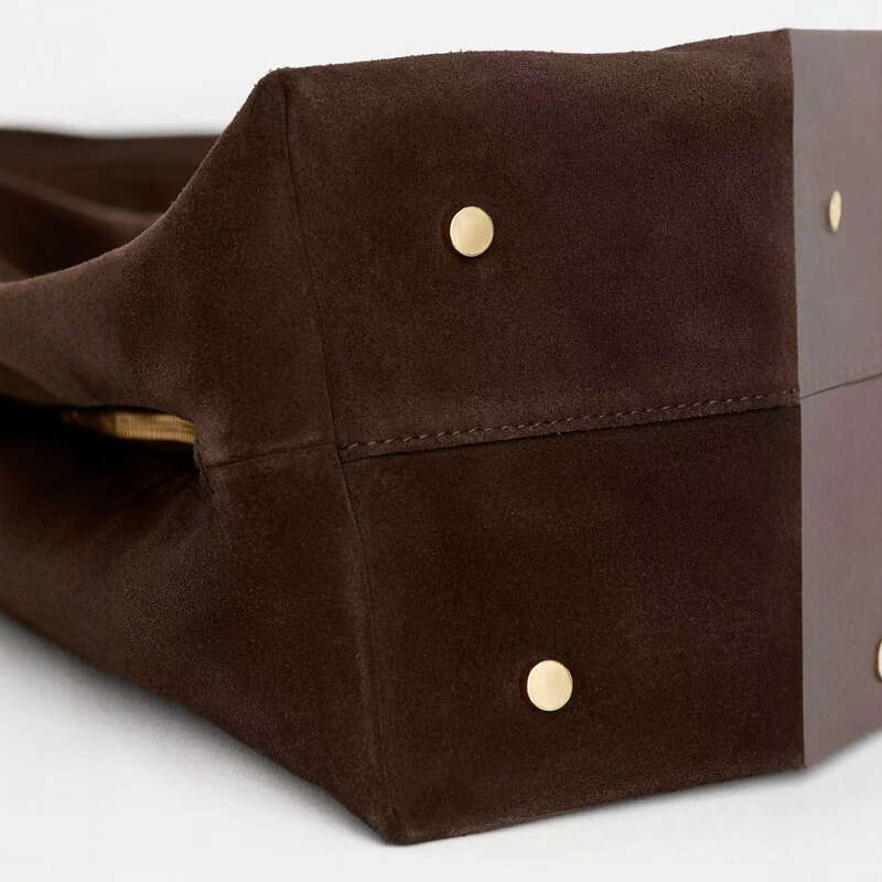 Genuine Leather Bag Frosted Suede Tote Large Capacity Commuting Handbag Work Shoulder Bag