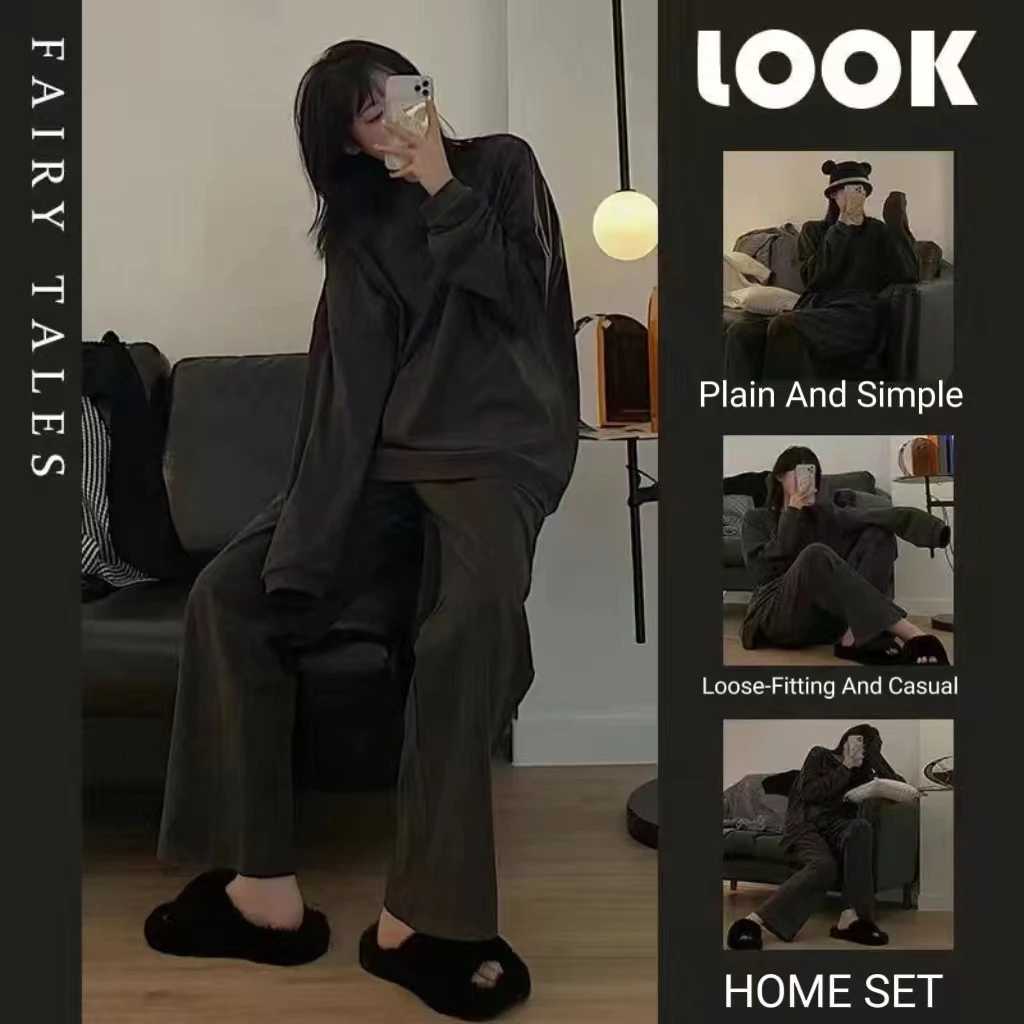 2024 New Winter Thickened German Velvet Pajamas Solid Colour Korean Ins Casual Round Neck Loungewear Loose Loungewear SuitT251029