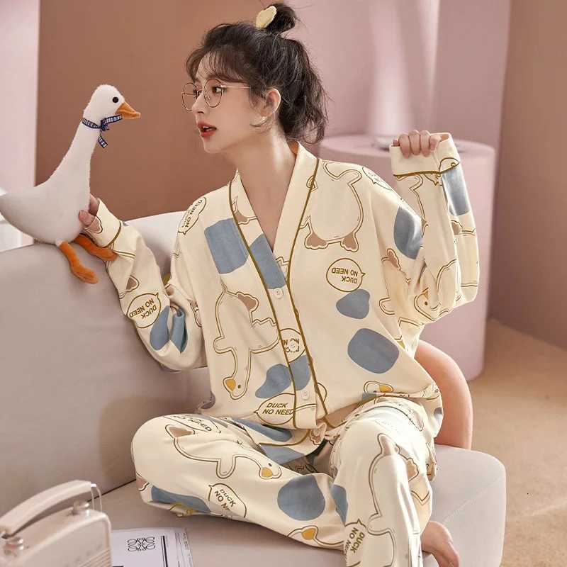 Autumn Korean Version of The Explosion of Models Pajamas Female Longsleeved Thin Section Ins Wind Casual Home Wear Suit LadiesT251029