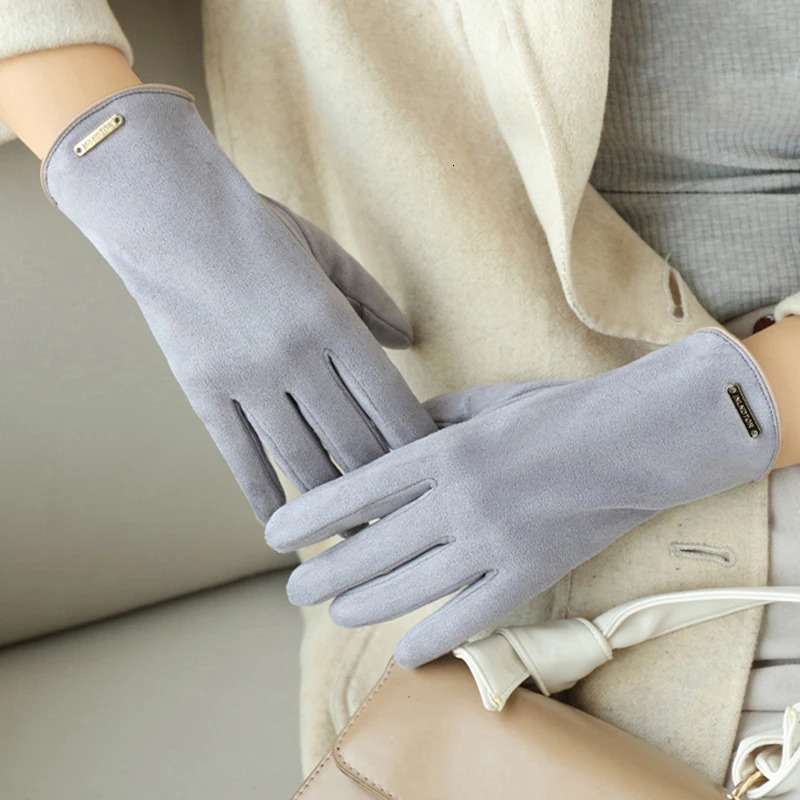 Womans Autumn Winter Warm Suede Touch Screen Driving Gloves ColdProof Plus Plush Thick Fingerless Flip Cycling Mittens Fashion 251029