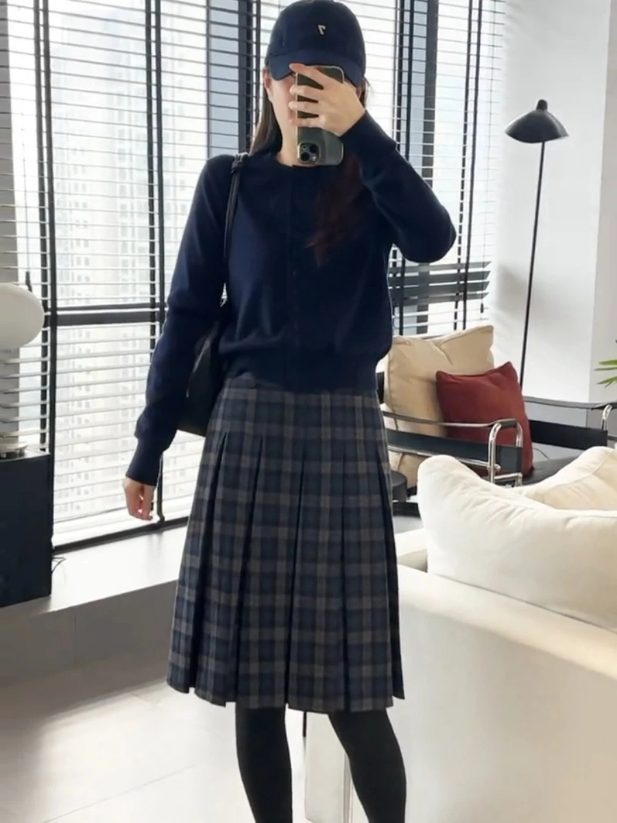 Retro Tweed Plaid ALine Skirt High Waist Slimming Ele Versatile Womens Early Autumn Winter Faion Skirt 251028