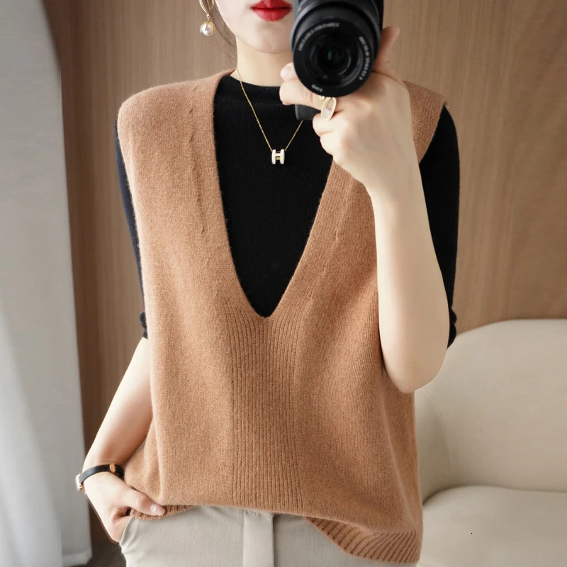 Spring And Summer Cashmere Knitted Vest Womens VNeck Sleeveless Pullover Fashion Loose And Thin Solid Color Outer Wear GH2219 251029