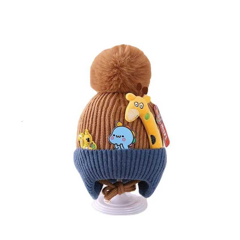Cartoon Giraffe Baby Knitted Hat Thickened Lining Wool Hat Warm Winter Hat with Ear Protection Cold Resistant Baby Headwear251028