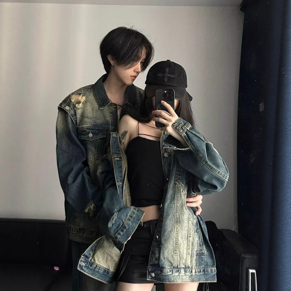 American Style Ripped Denim Jacket For Men And Women Spring And Autumn New Couple Jacket High Street Loose Trendy Brand Designer Jacket Casual Top