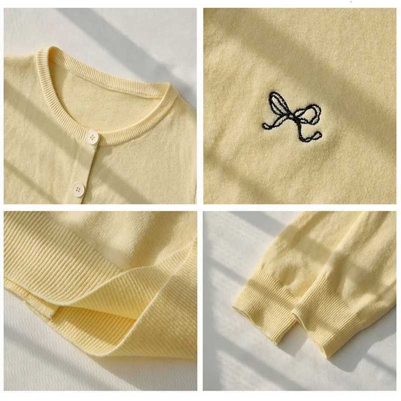 Women Sweater Cardigan Autumn Winter Bow Embroidered Knitted Coats Female Round Neck Singlebreasted Tops Lady Elegant KnitwearT251028