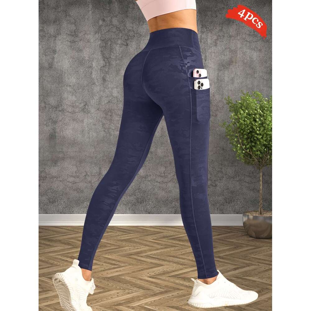 4pcs Women's Yoga 5D Anti-Print High-End Craft Outdoor Fiess Leggings, Butt Lifting Tummy Control Long Pants, Sweat-Absorbent Breathable Comfort 