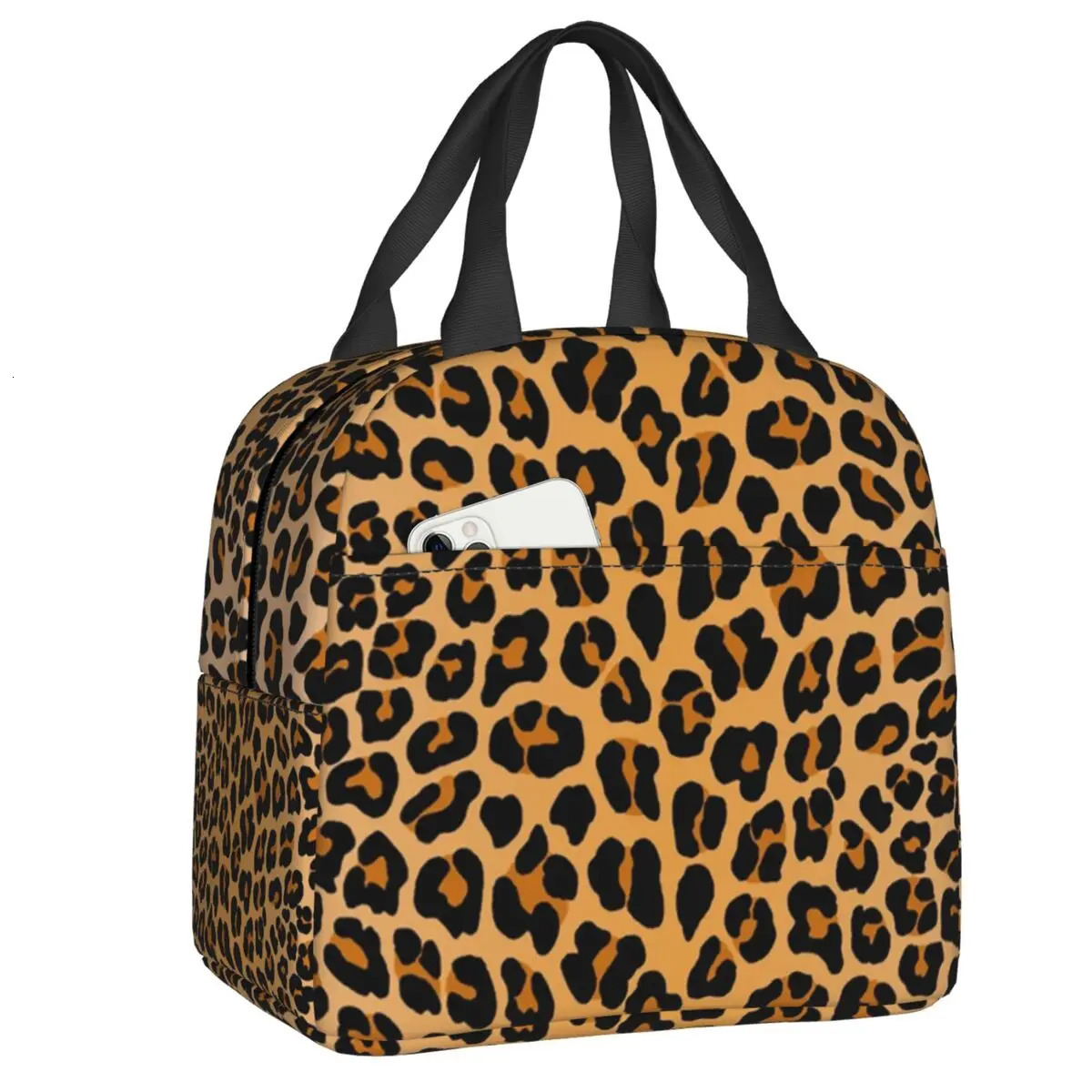 Custom Leopard Print Portable Lunch Boxes Women Leakproof Animal Fur Pattern Cooler Thermal Food Insulated Lunch Bag Student 251029