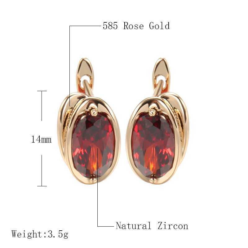 Kinel Luxury Red Natural Zircon Drop Earrings for Women 585 Rose Gold Color Trendy Big Earrings Fine Bride Wedding Jewelry 2022W251029