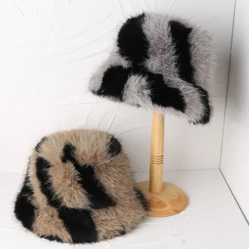 Winter Men Zebrastripe Faux Fur Bucket Hat Fashion Fluffy Plush Fisherman Bob Women Soft Warm Furry Thick Basin Hats Panama 251013