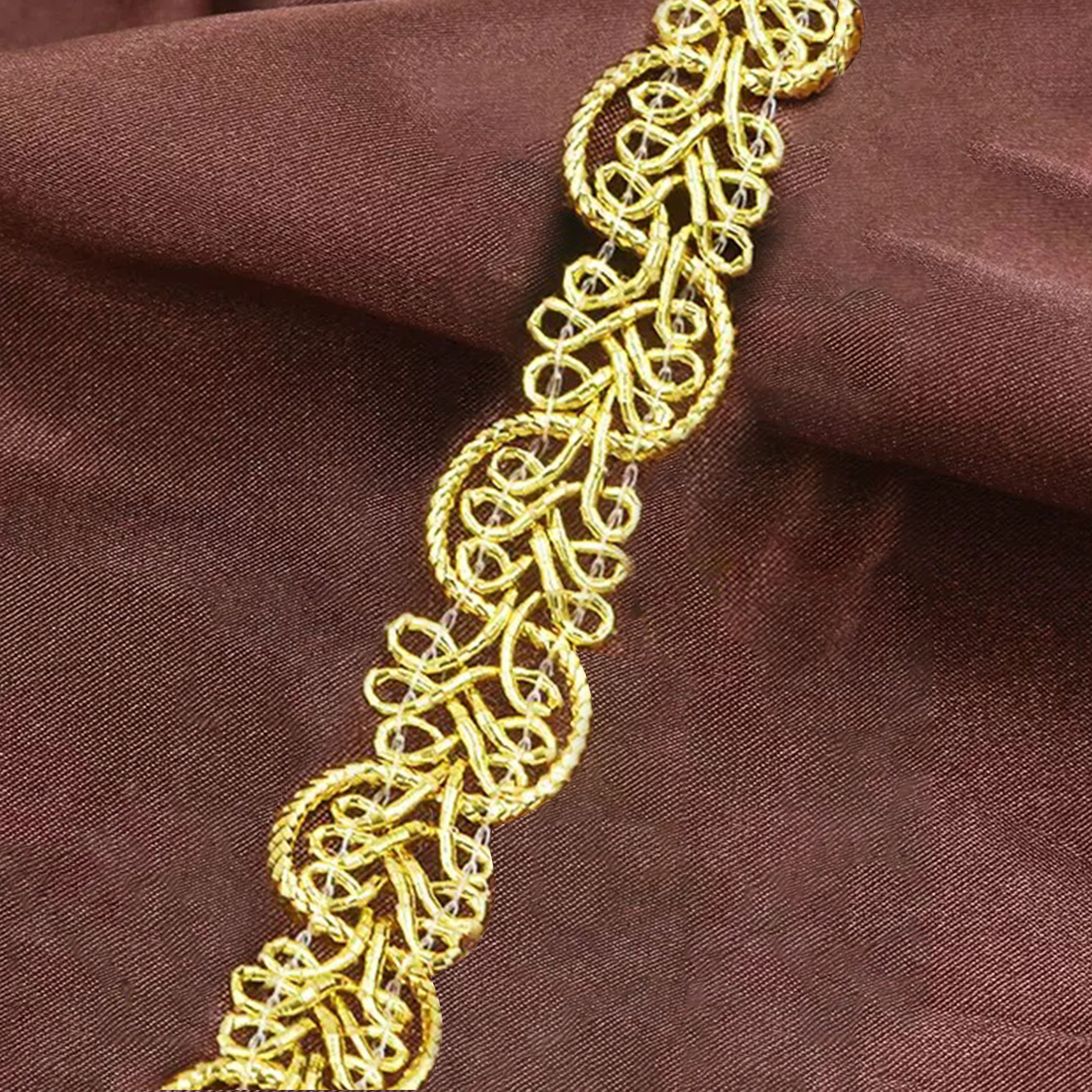 Gold Thread Unilateral Hollow Flower Lace 5Yards Of Trim Fabric DIY Embroidered For Sewing Decoration Jewelry Accessories
