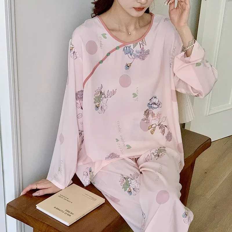 Fashion Pajamas For Women Spring Fall Cotton Home Clothes Chinese Style Twopiece Set Long Sleeve Pant Pyjamas Femme SuitT251029