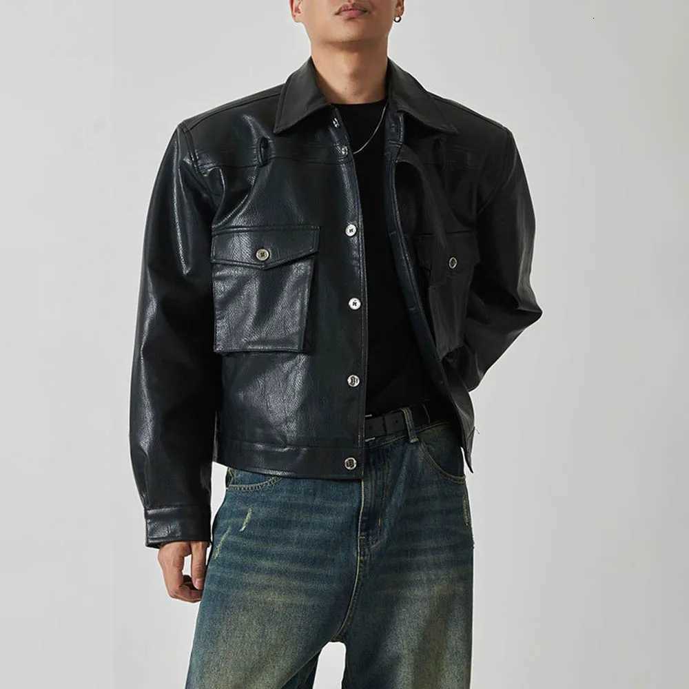 Mens Autumn Pu Leather Jacket Motorcycle Nightclub Shoulder Pad Coat Biker Streetwear Fashion Stage Performance Top MenS WearT251029