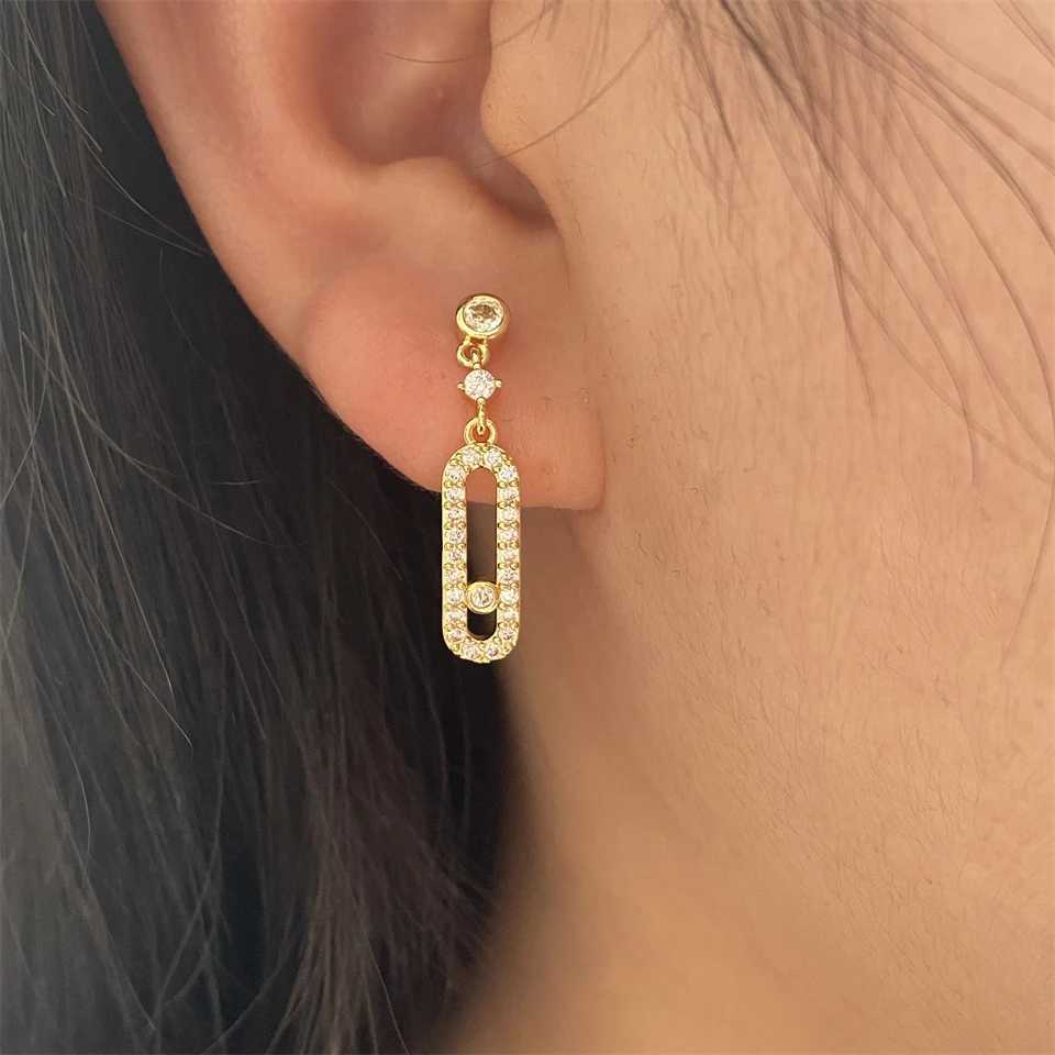 UILZ High Quality 11 Paper Clip Restoratio Stud Earrings For Women Exquisite AAA Zircon Shiny Earrings Party Jewelry Gift NEWW251029