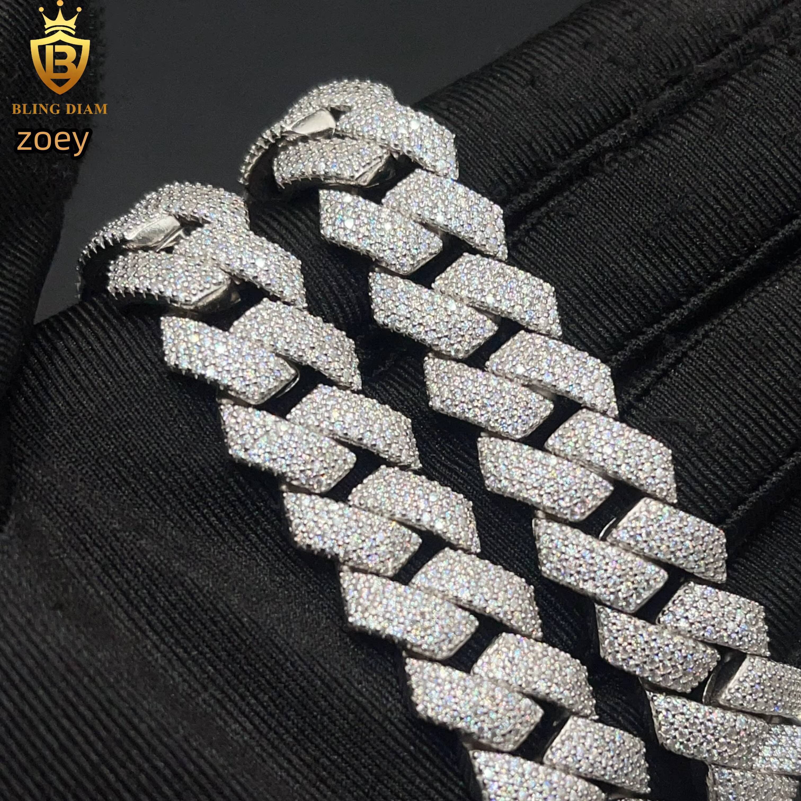 15mm Hip Hop Rapper Jewelry 4 Rows Iced Out High Quality Miami Cuban Link Chain Vvs Moissanite 925 Silver for Men Necklace
