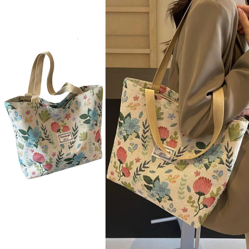 Fashion Flower Floral Printing Single Shoulder Bag Reusable Large Capacity Messenger Bags Simple Versatile Tote Bags 251029