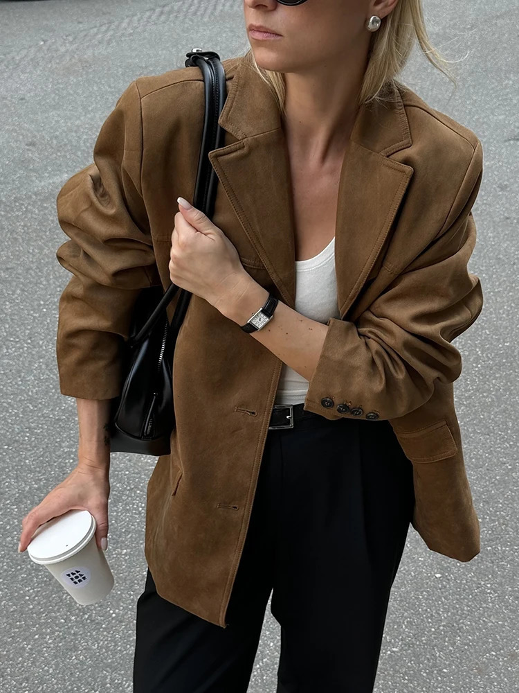 Vintage Women Loose Suede Jackets Fashion Ladies Oversize Brown Faux Leather Outfit for Female HighStreet Chic Clothes Cute 251029