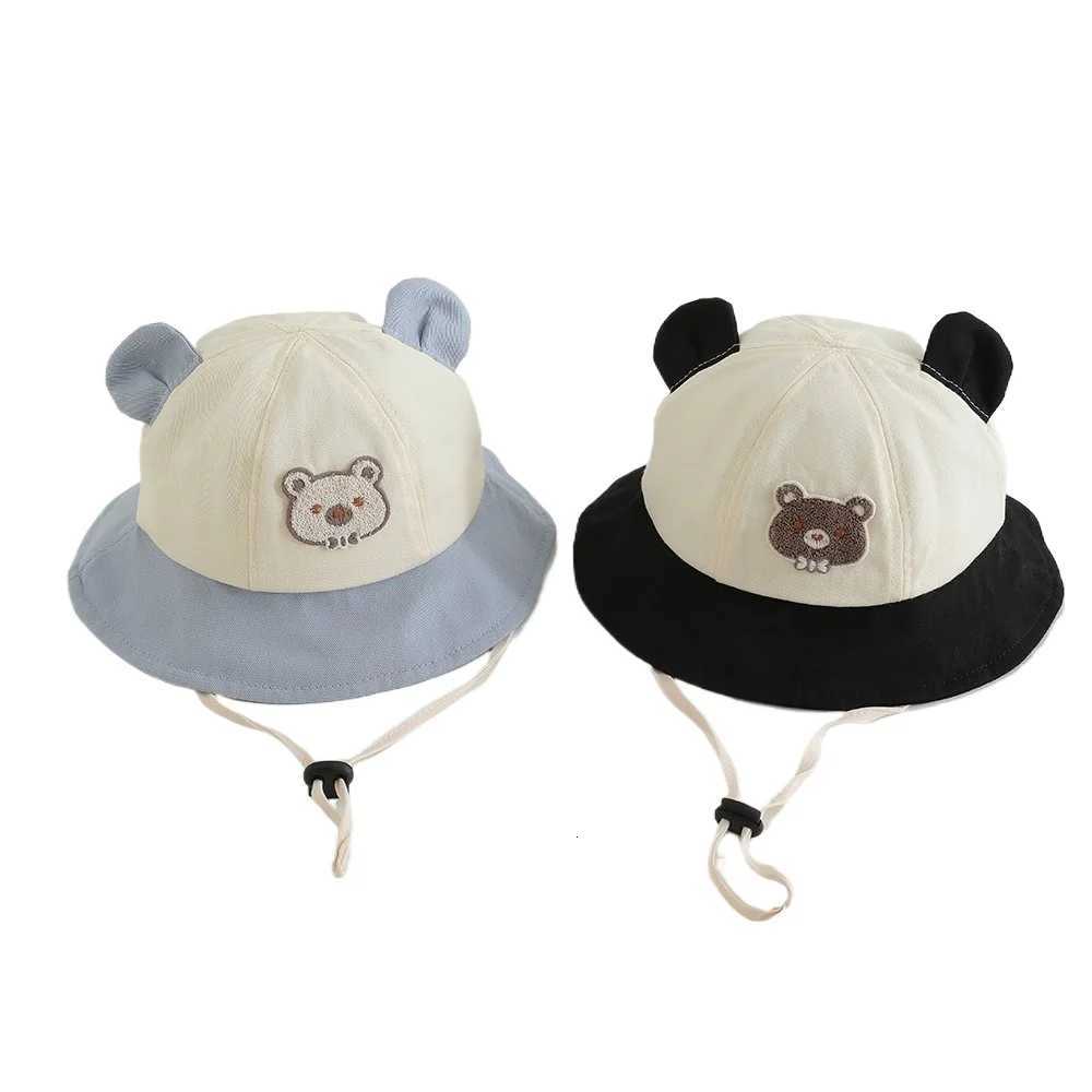 New Panama Autumn Cartoon Bear Ear Cotton Baby Bucket Hat For Boys Girls Children Beach Sun Hat Kids Uv Protection Cap251028