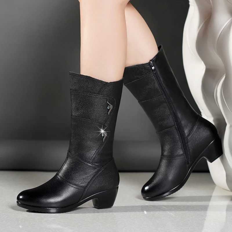 New Winter Elegant Fashion Chunky Midcalf Boots Round Head Sexy Comfortable Side Zipper Fashion Womens Knight Boots Z251029