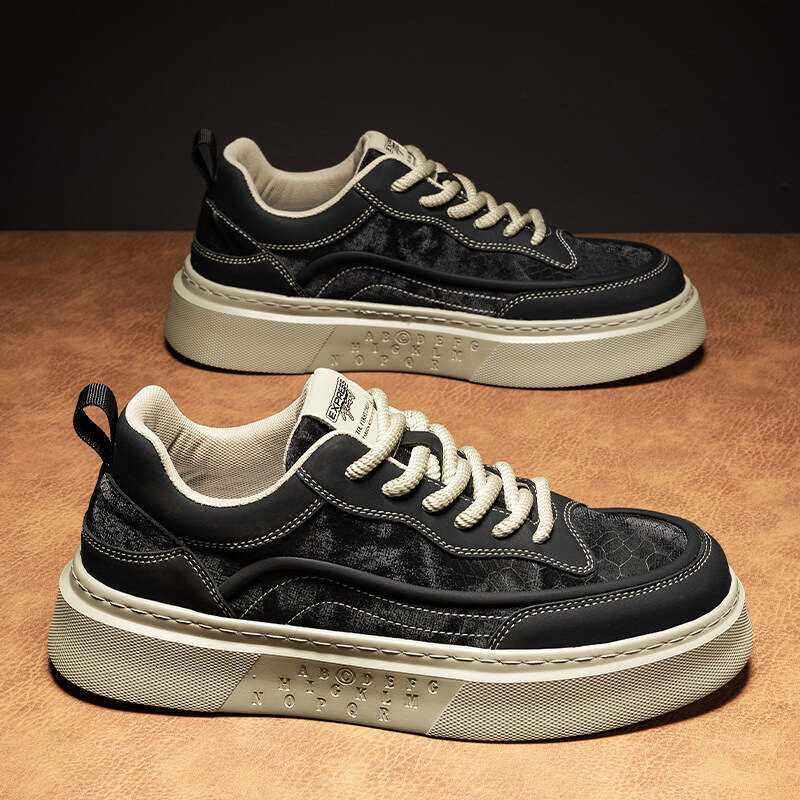 2025 New Spring Brand Sports Casual Sneakers Men's Leather Soft Sole Height Increasing Versatile Trendy Shoes