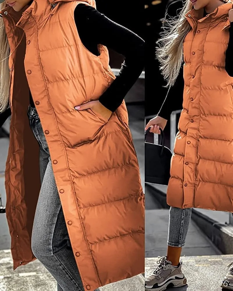 Hooded Zipper Jacket Women Oversize Waistcoat Winter Outerwear Hooded Parka Fashion Quilted Vest Casual 251029