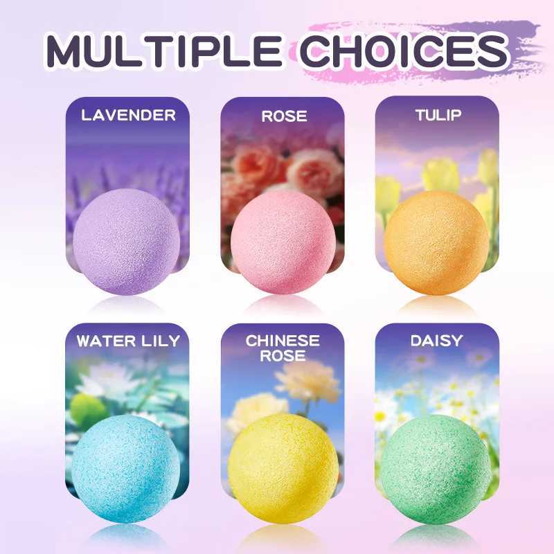 6 Pcs Organic Bath Bombs Bubble Bath Salts Ball Essential Oil Handmade SPA Stress Relief Exfoliating Mint Lavender Rose Flavor L251029