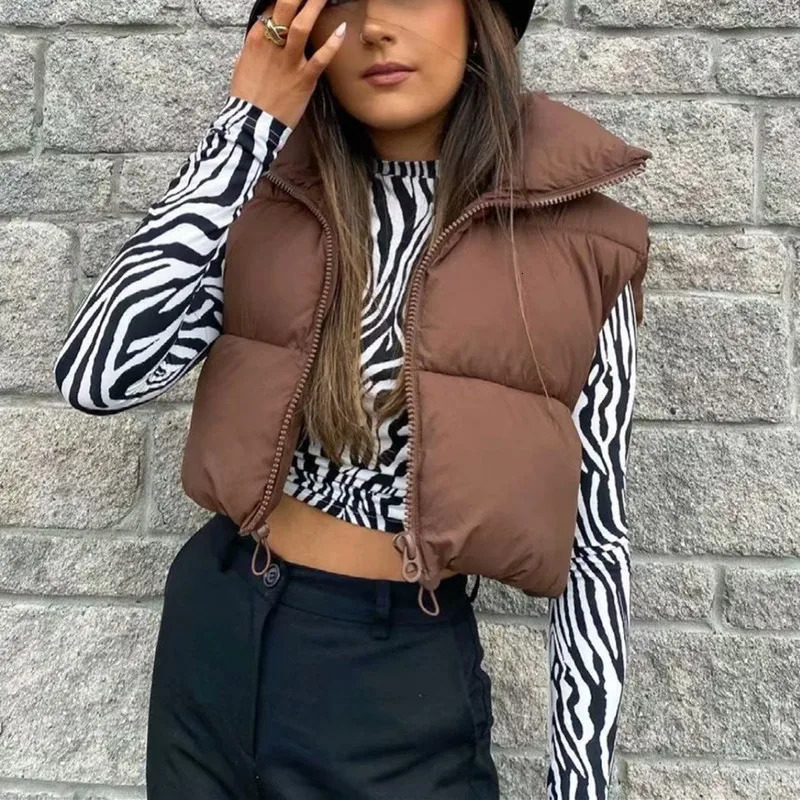 Winter Short Down Sleeveless Vest Women Warm Stand Collar Zipper Jacket Casual Fashion Quilted Cropped Coats Street Outerwears 251029
