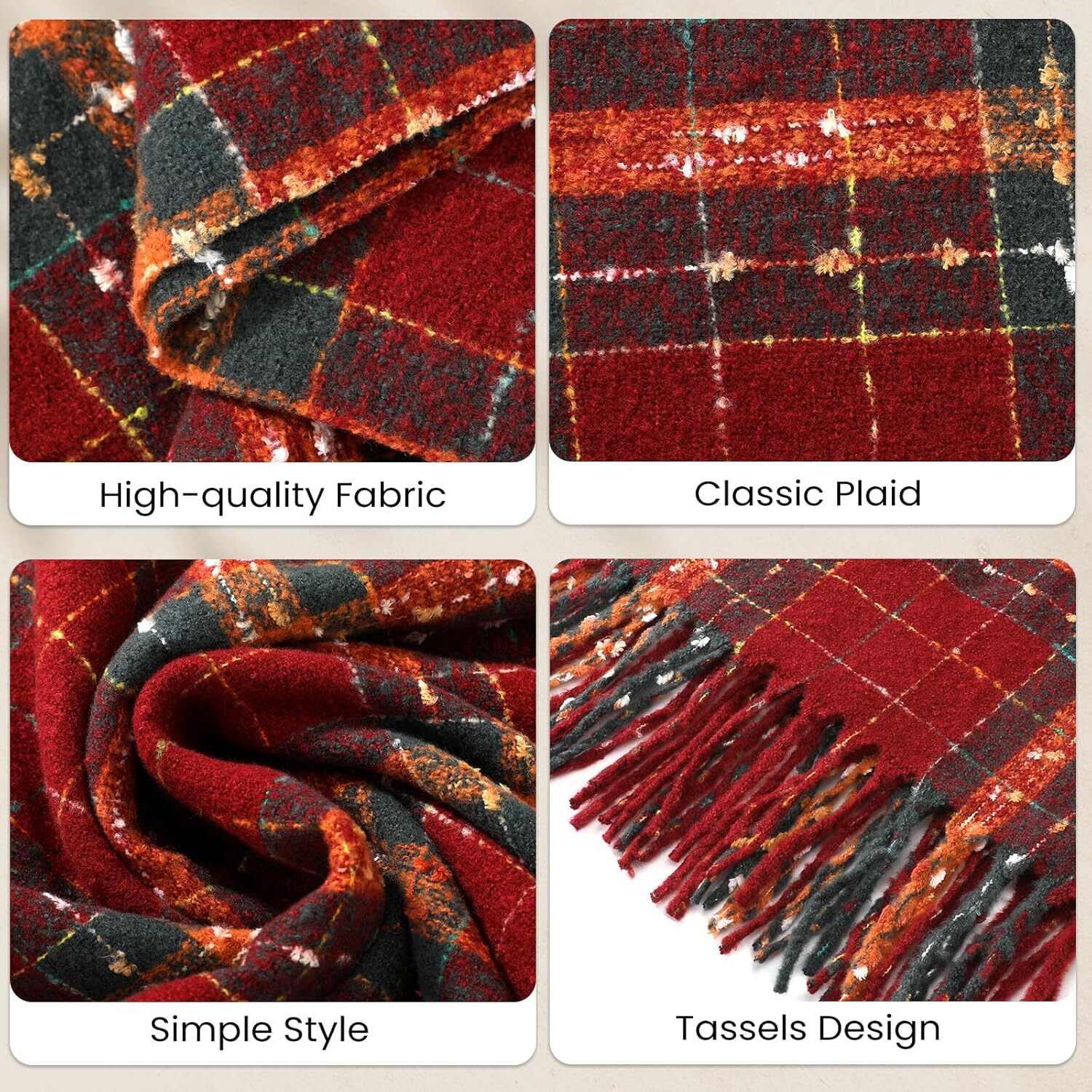 Custom Womens Winter Scarf, Cashmere Feel Plaid Scarfs for Women, Soft Pashmina Shawls and Wraps, Long Blanket Scarf