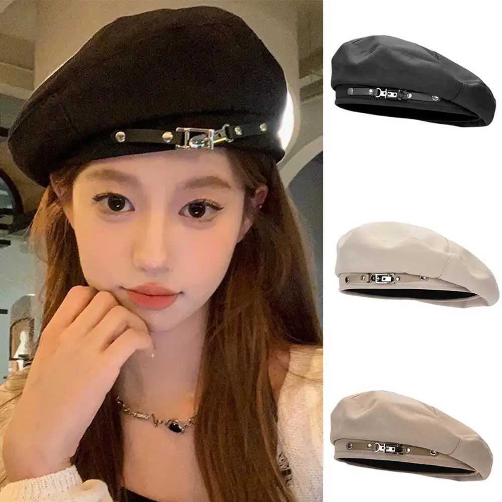 Breathable Octagonal Cap Adjustable Strap Solid Color Decor Cotton Painter Hat Metal Buckle Beret Outdoor Sun Protection HatW251029