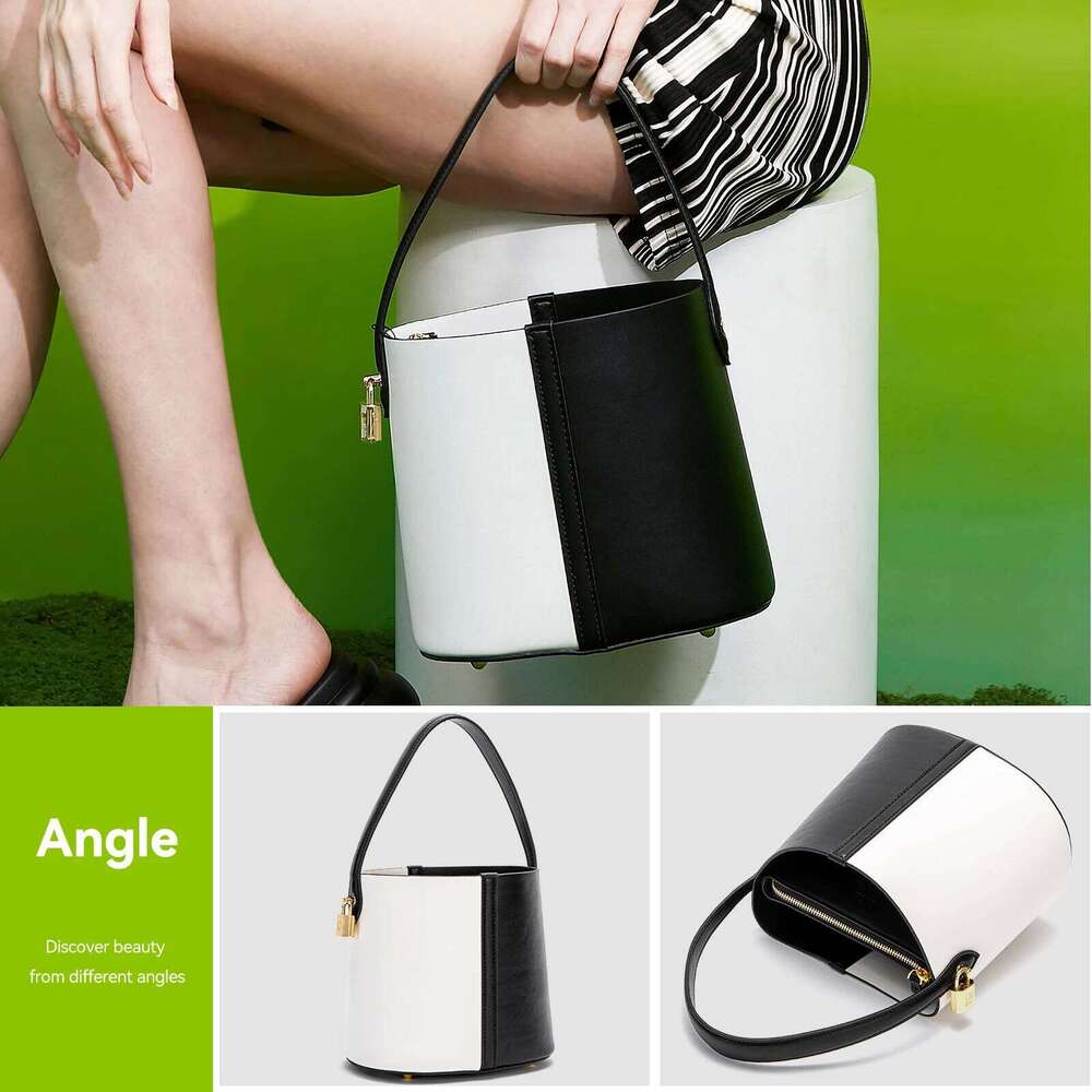 Fashionable Pu Material Banquet Business Office Women's Large Capacity Bucket Bag New 2024 Color Block Handbag