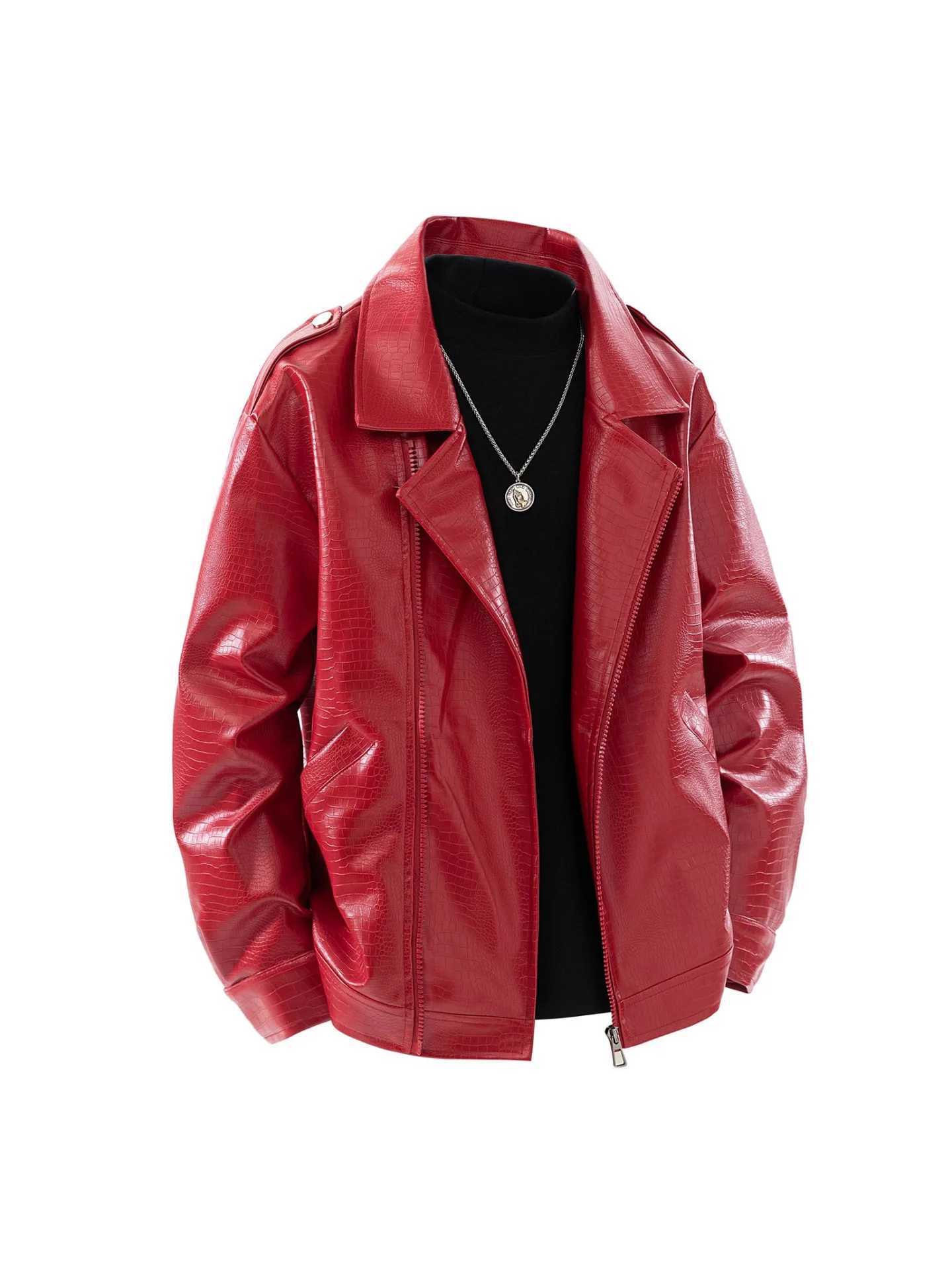 Autumn Man Leather Jacket New High Street Motorcycle Punk Male Outerwear Turn Down Collar Long Sleeve Zipper Loose Men CoatT251029