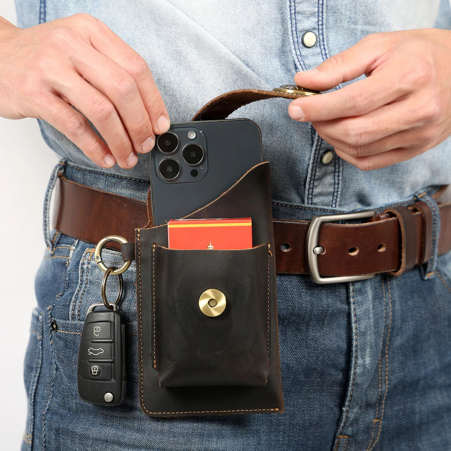 Vintage Genuine Leather Waist Bag Cellphone Loop Holster Mens Belt Bag Phone Pouch Wallet Phone Case 251021