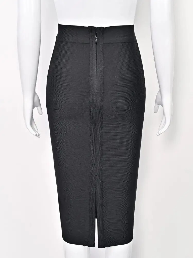 BEAUKEY Classic Bandage Knitted Split White Skirts Midi High Waist Black Classic Fashion Long Skirts Bosycon Elastic Thick Skirt 251028