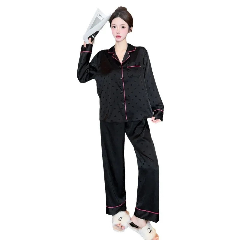 Spring and Autumn Love Jacquard Pajamas Women Long Sleeve Simple Casual Premium Feeling Home Wear Sexy Nightwear Silk Sleepwear 251029