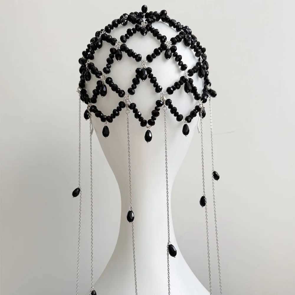 New Black Rhinestone Pendant Hair Chain Exquisite Bridal Forehead Jewelry Wedding Hair Chain Headwrap Accessories for Women GiftW251029
