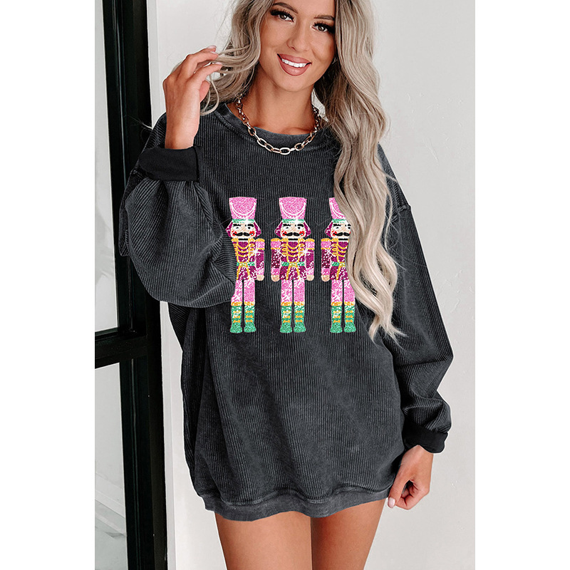 Autumn new pullover round neck long sleeved women's top, European and American fashion trend designer sequin patch loose women's sportswear