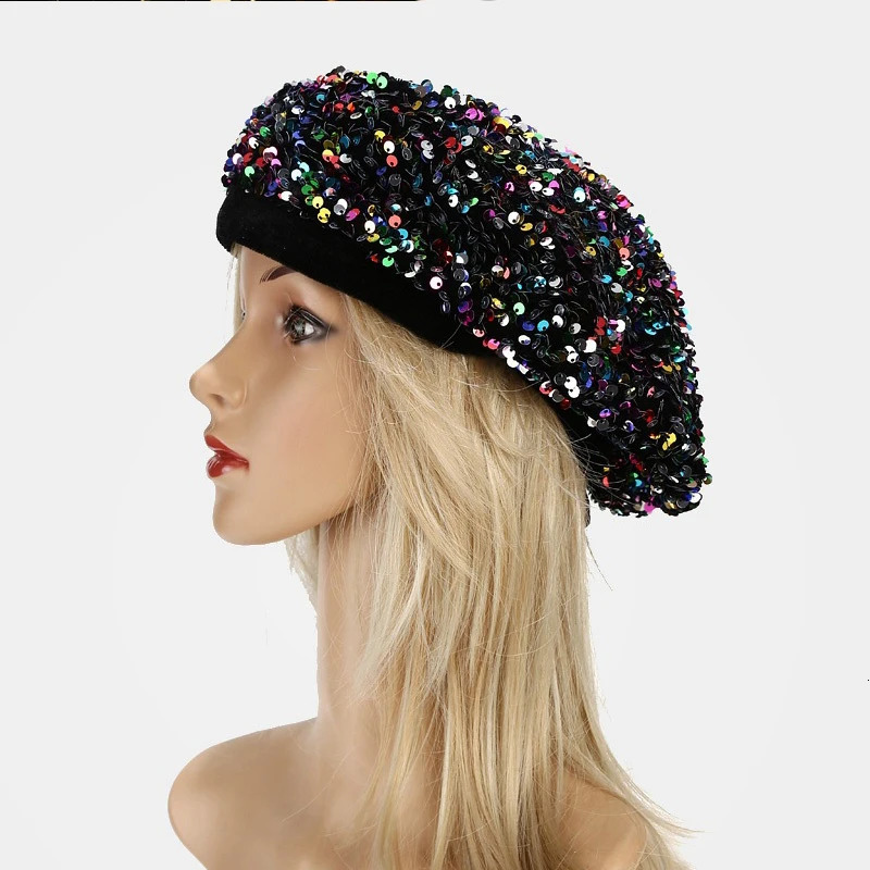 Ladies Sequin Vintage Beret Fashion Women French Round Caps Europe America Elegant Octagonal Cap Personality Painter Hat 251029